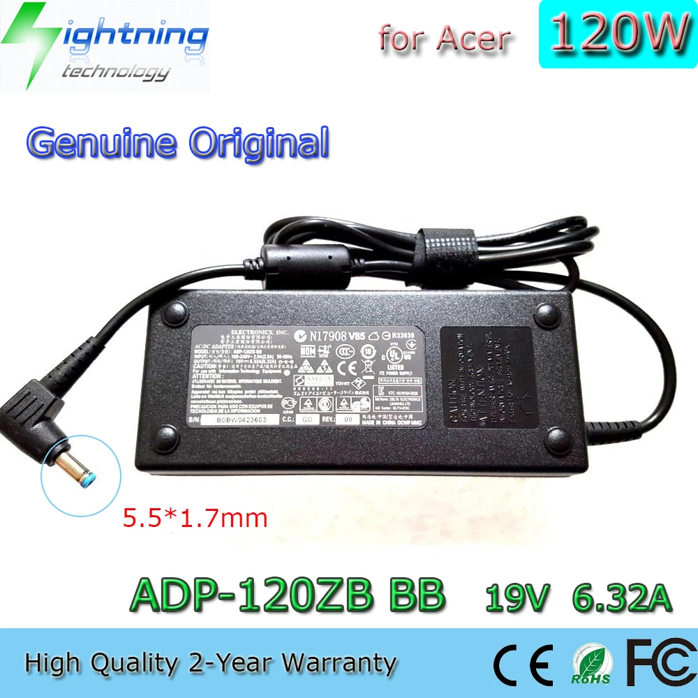 New Genuine Original 120W 19V 6.32A 5.5*1.7mm ADP-120ZB BB Laptop Adapter for Acer Aspire V3 V3-772 V3-772G Charger