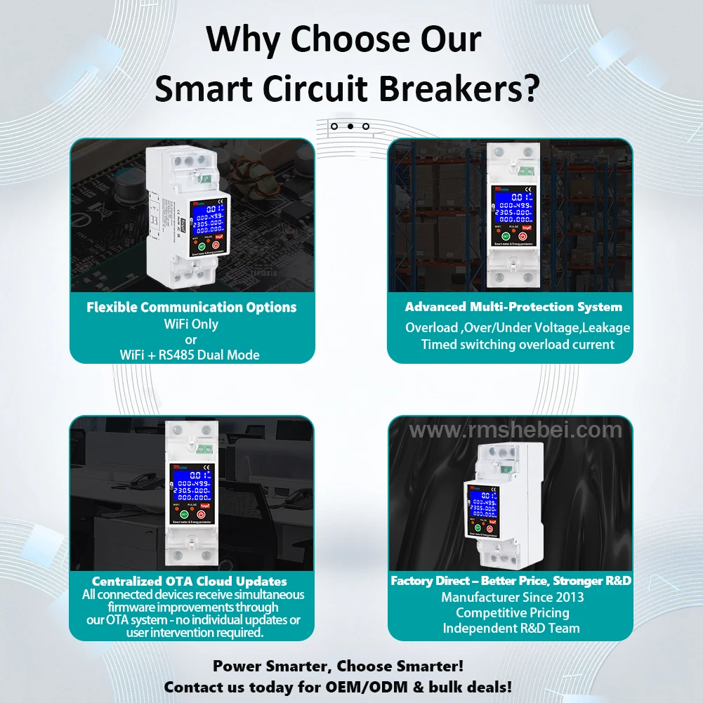 RMshebei Tuya smart switch circuit breaker rail Voltage relay 220v earth leakage smart life wifi power meter programmable timer