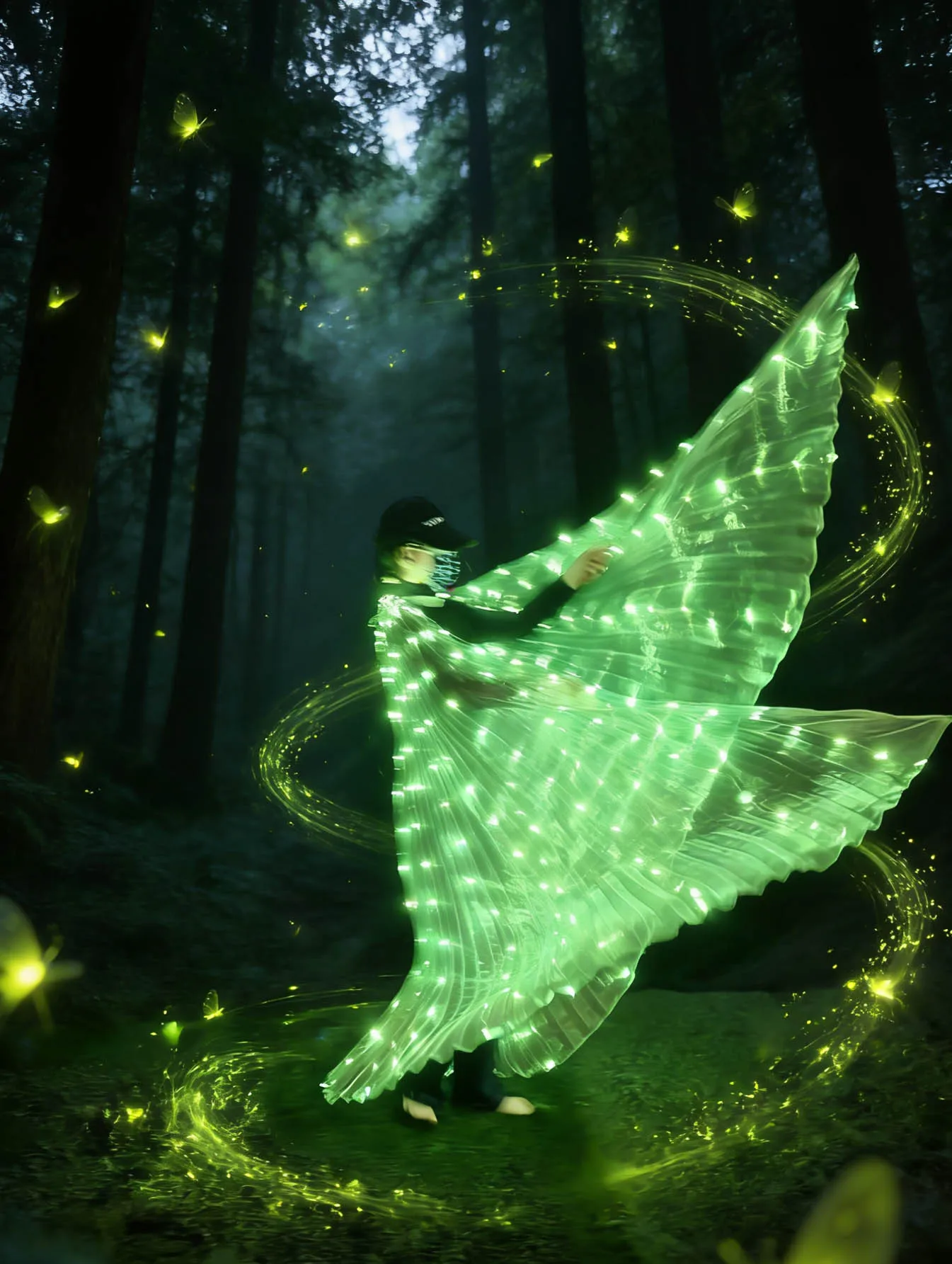 

Зеленые, светящиеся крылья, когда хлопатые, разбросанный изумрудный звездный пыль через галактический мусор (батарейки в комплект не входят в отправке).