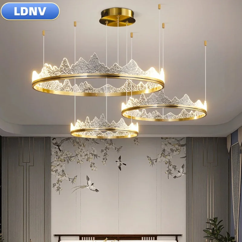 AiPaiTe Modern Leds Ceiling Chandelier Gold Aluminum Acrylic Mountain Rings Living room lights Bedroom Dining room Home decor