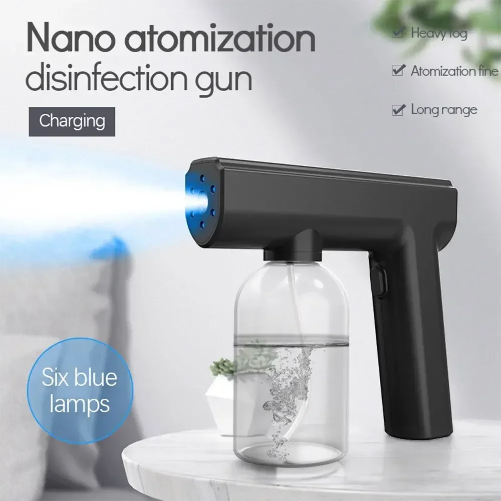 300ML Portable Electric Sterilizer Sprayers Atomization Fog Machine USB Rechargeable Wireless Blue Light Spray Disinfection Gun