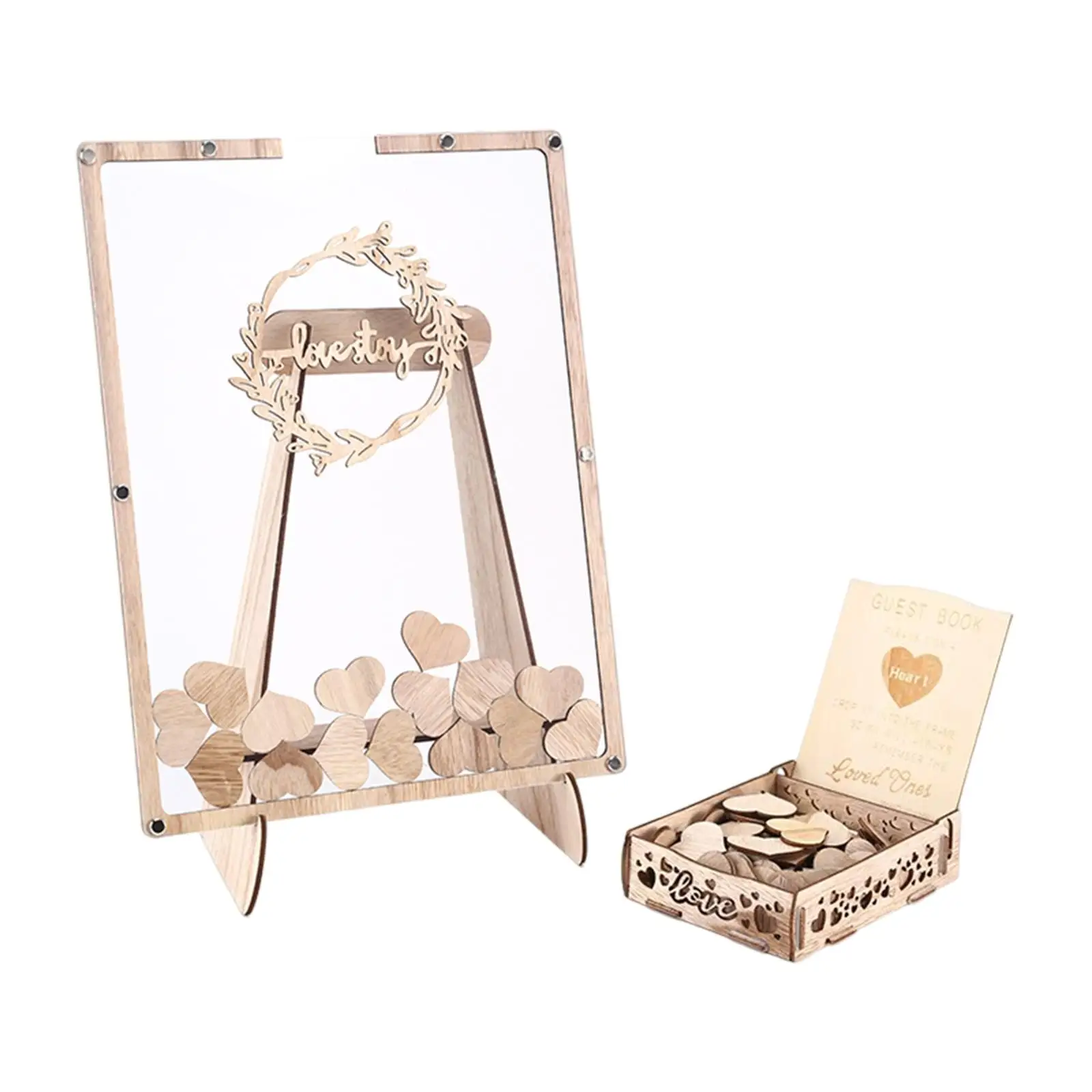 Rustic Wedding Guest Book Hearts Drop Box with Wooden Hearts Feast Visitors Sign Book for Baby Shower Birthday Decoration