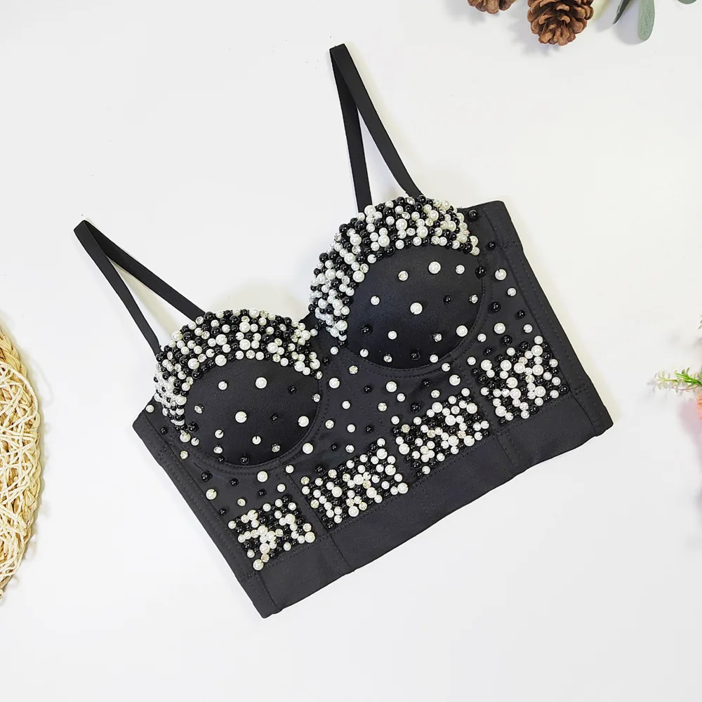Luxurious Pearl-Studded Crop Top For Women - Flattering And Figure-Hugging Design - New Fashionable Stage Performance Costume