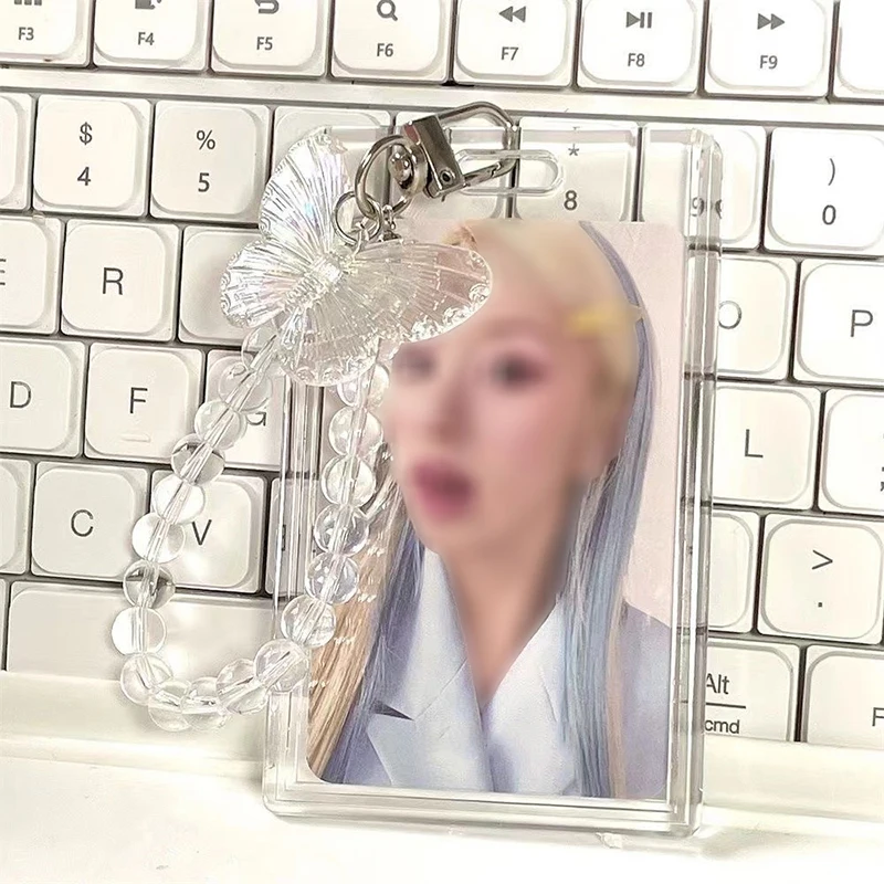 Ins Acrylic Crystal Butterfly Photocard Holder Transparent 3 Inch Idol Cards Holder Student Bus Card Case Photo Protector