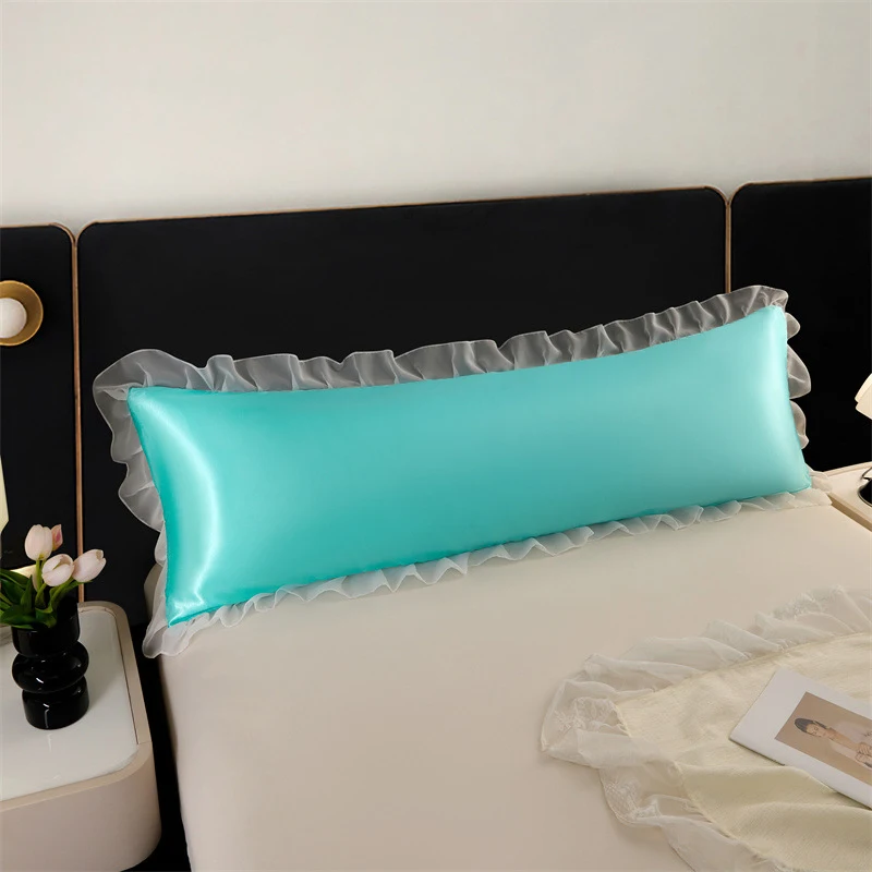 

1 Pc Satin Silk Lace Ruffles Pillowcase 48x120cm/48x150cm Summer Couple Pillow Cover Smooth Ice Silk Long Pillow Case