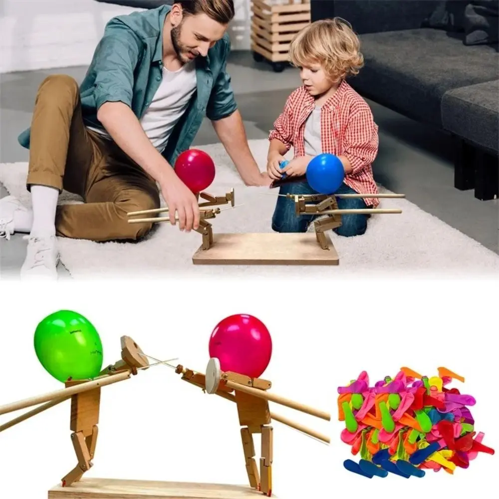 Balloon Bamboo Man Battle Wooden Bots Battle Game Two-Player Fast-Paced Balloon Battle Game with 20 Balloons for Adults