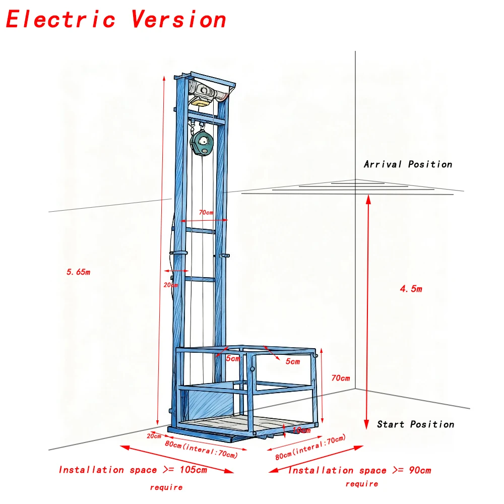 

4.5m 80x80cm Electric Model Small Lifts Italy
