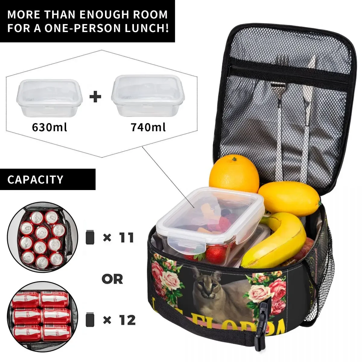 Grote Floppa Bloemen Esthetische Thermisch Geïsoleerde Lunchtas Cat Meme Draagbare Lunch Draagtas Voor Outdoor Camping Reizen Food Box