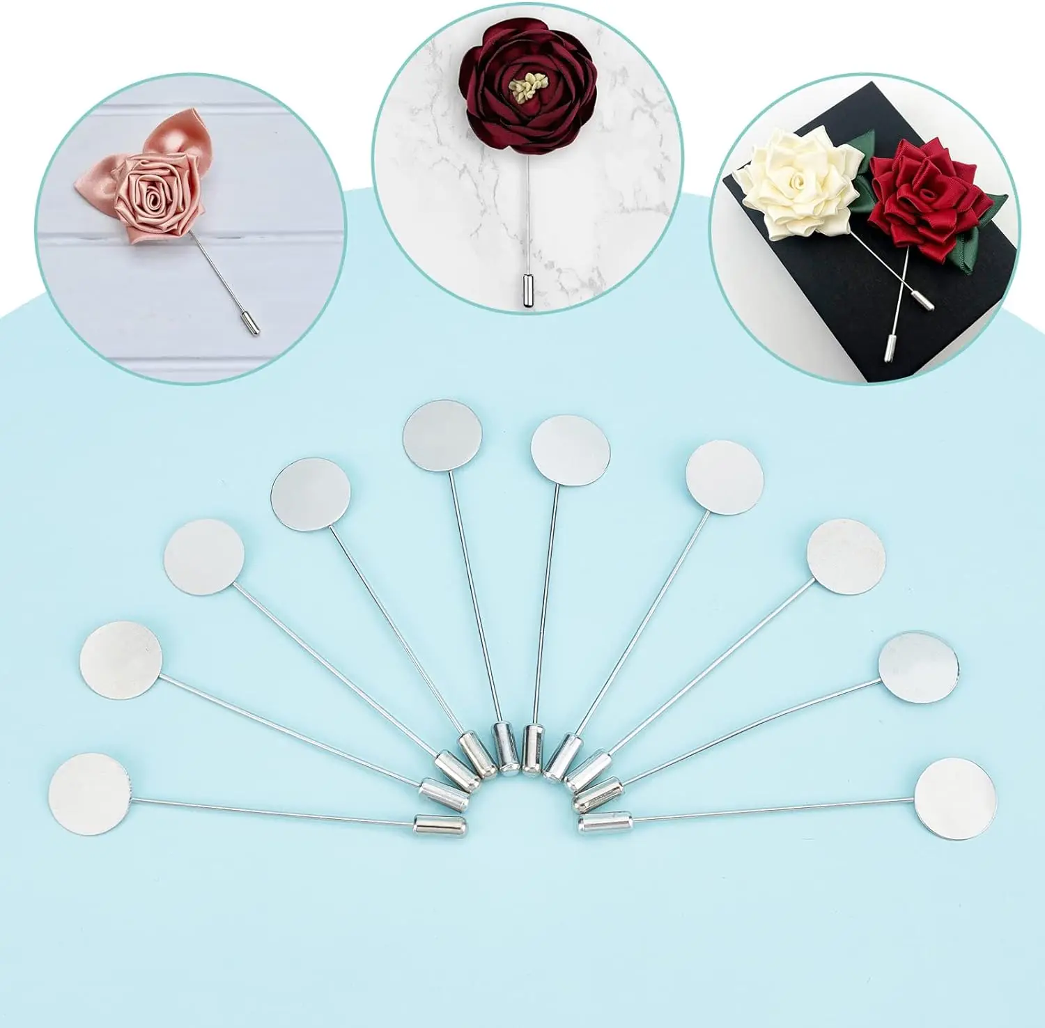 1 Box 60Pcs Round Tray Lapel Pin Metal Brooch Stick Pins Stainless Steel Safety Brooch Findings Brooches Base Settings for Men W