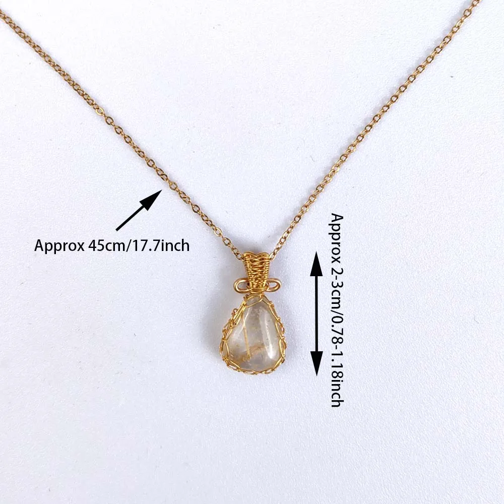 Natural Crystal Golden Rutilated Quartz Water Drop Pendant Wealthy Stone Healing Reiki Gems Woman Elegant Necklace Jewelry