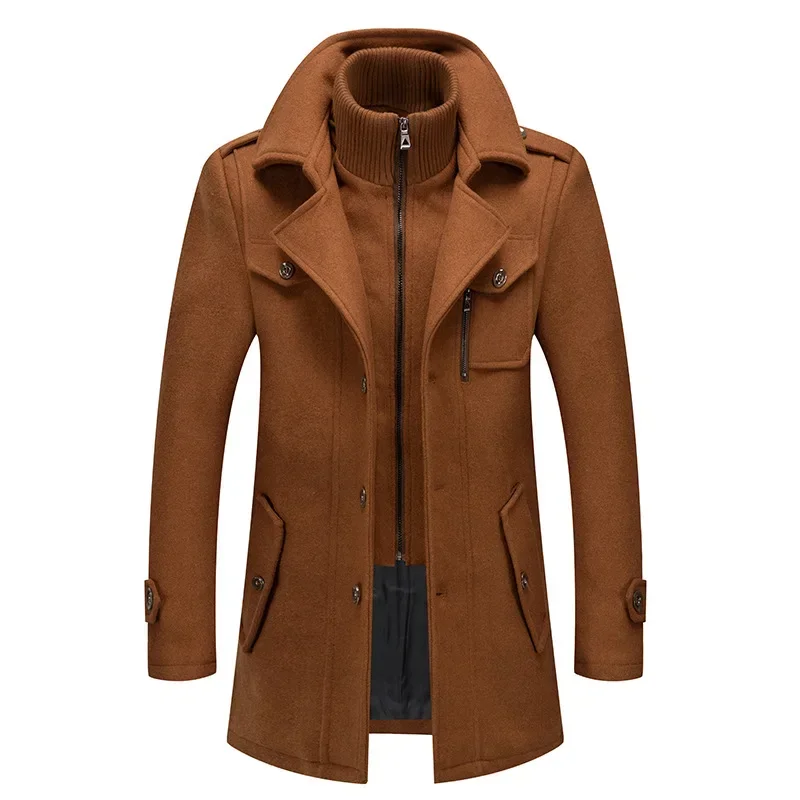 Abrigo cortavientos de lana con cremallera para hombre, gabardina de doble cuello, Chaqueta larga media a la moda, otoño e invierno, 4XL