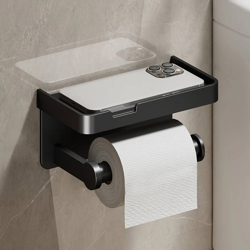 Soporte de papel higiénico de aleación de aluminio, montaje en pared para baño, WC, soporte para teléfono, estante, rollo de toalla, accesorios de