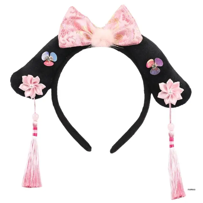 Oude Chinese hoofdband Hanfu Tangzhuang Kids Leuke haaraccessoires Manchu Prinses Hoofddeksels Bloem Kwastje Hoofddeksels