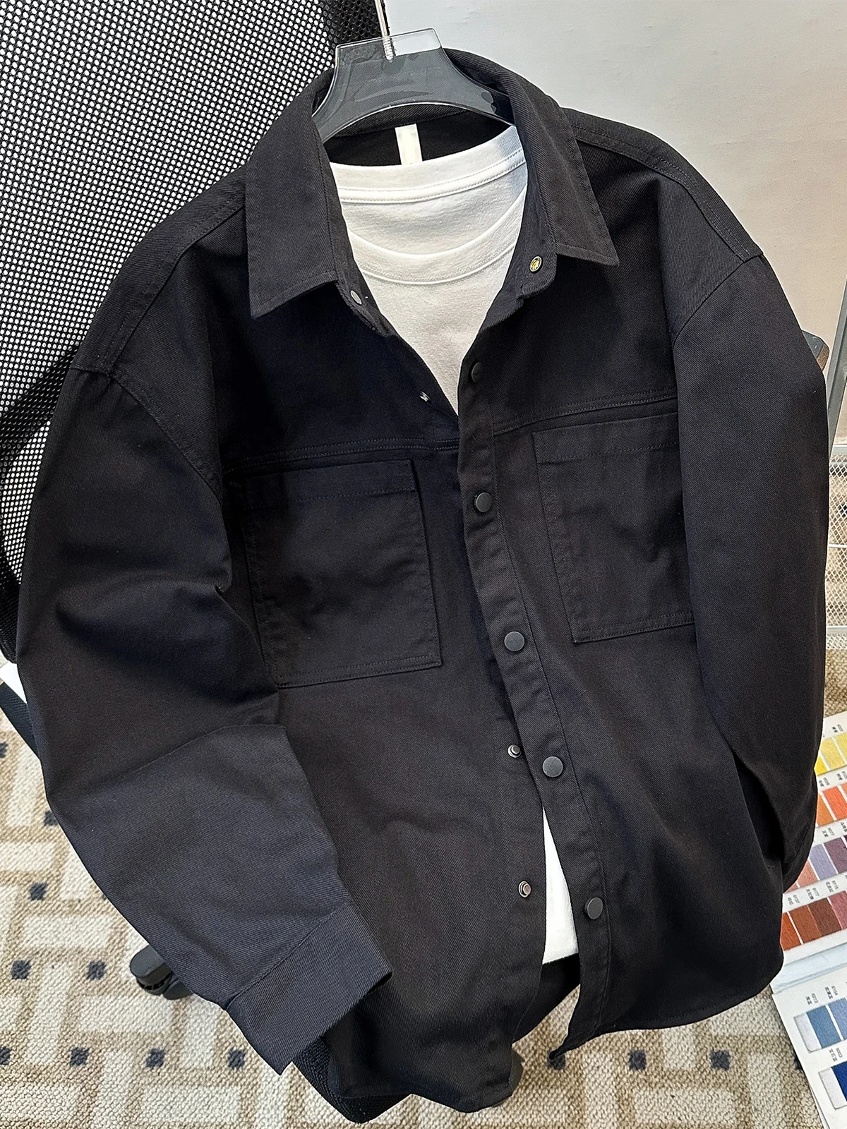 

Spring Autumn Long Sve irt Men's Retro Hong Kong Sle Casual Haome Loose Outerwear Youth Trend Wear Resistant Travel