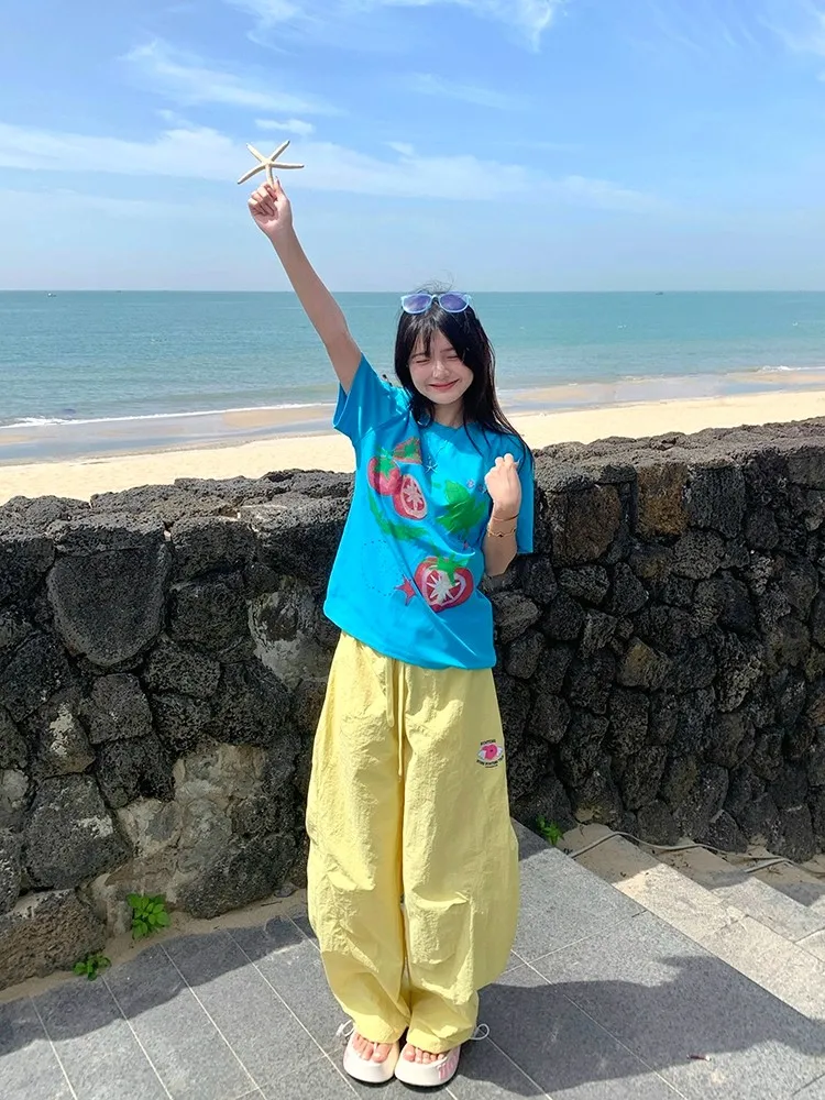 الشابات المرأة دوبان بنطال ذو قصة أرجل واسعة الصيف في الهواء الطلق فضفاض مستقيم قطع كوي جاف رقيقة بناطيل كاجوال Teana الثلوج عالية الخصر