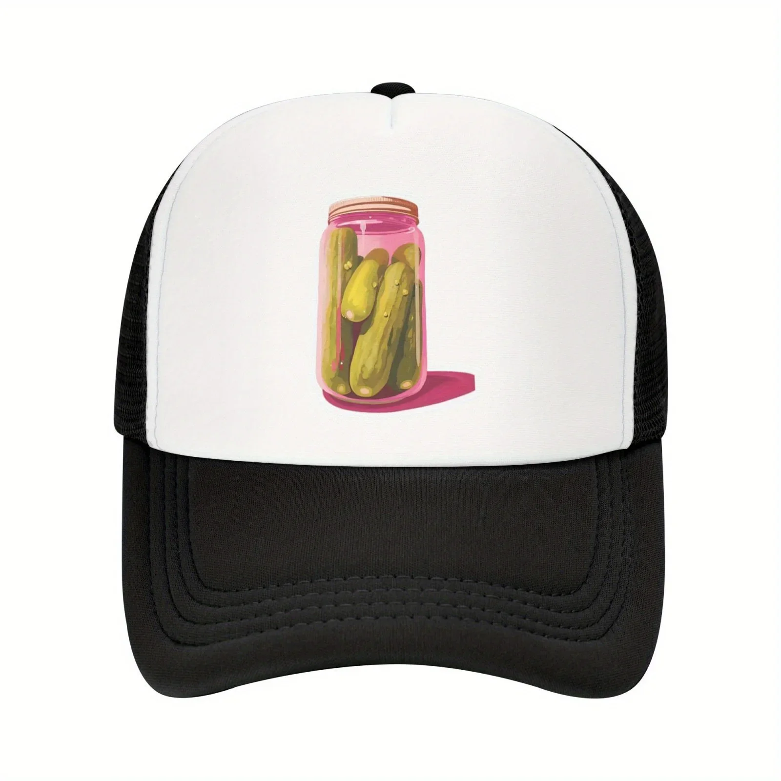 1pc Vibrant Cartoon Pickle Jar Mesh Baseball Cap Men Unisex, Mesh-Back, Breathable, Sun-Protective & Adjustable Trucker Hat For