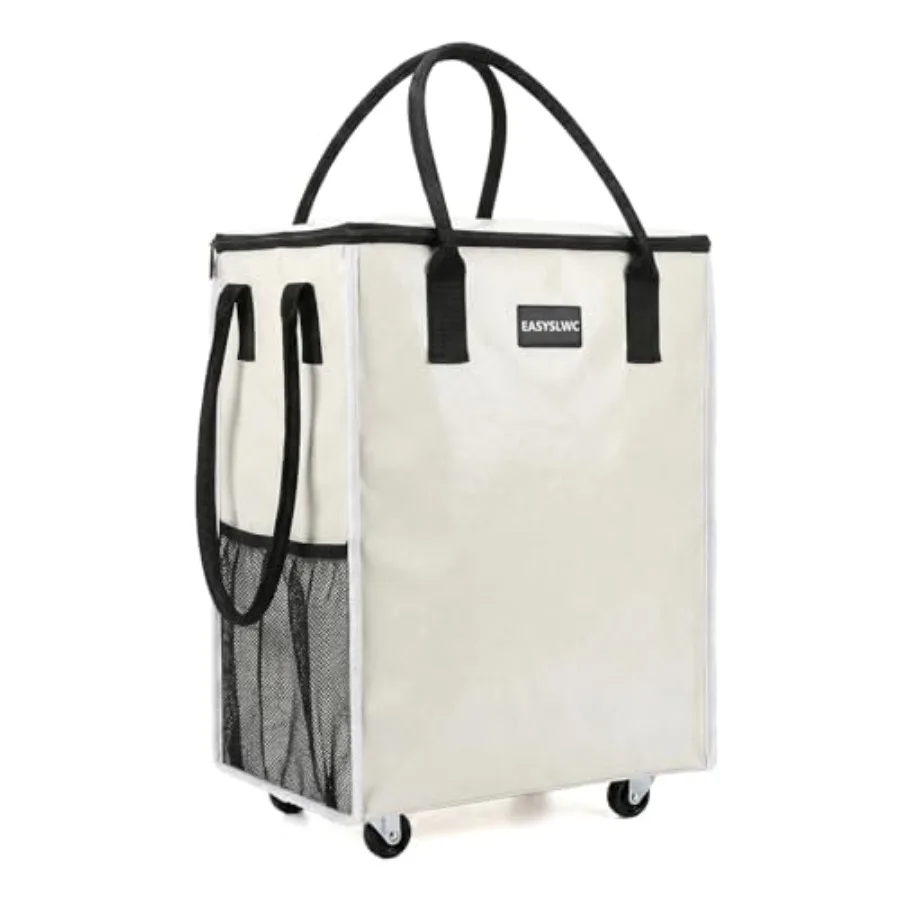 Grocery Bag Rolling Tote Bag on Wheels, Shopping Bag with Wheels Handle Reusable Portable Foldable Heavy Duty Tote on Wheels wi