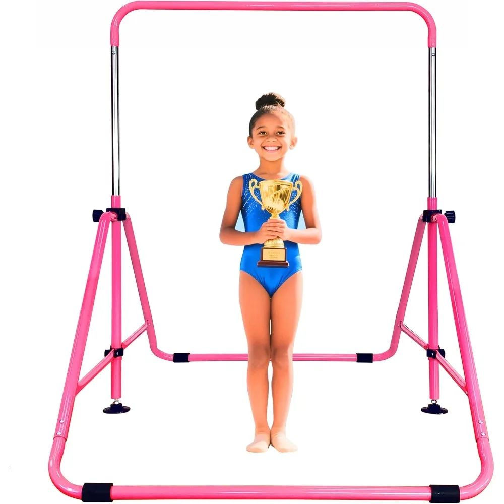 

300 LBS Capacity Folding Gymnastic Kip Bar with Mat - 9 Height Levels 5FT Base Training Bar for Kids 3-9 Years Old