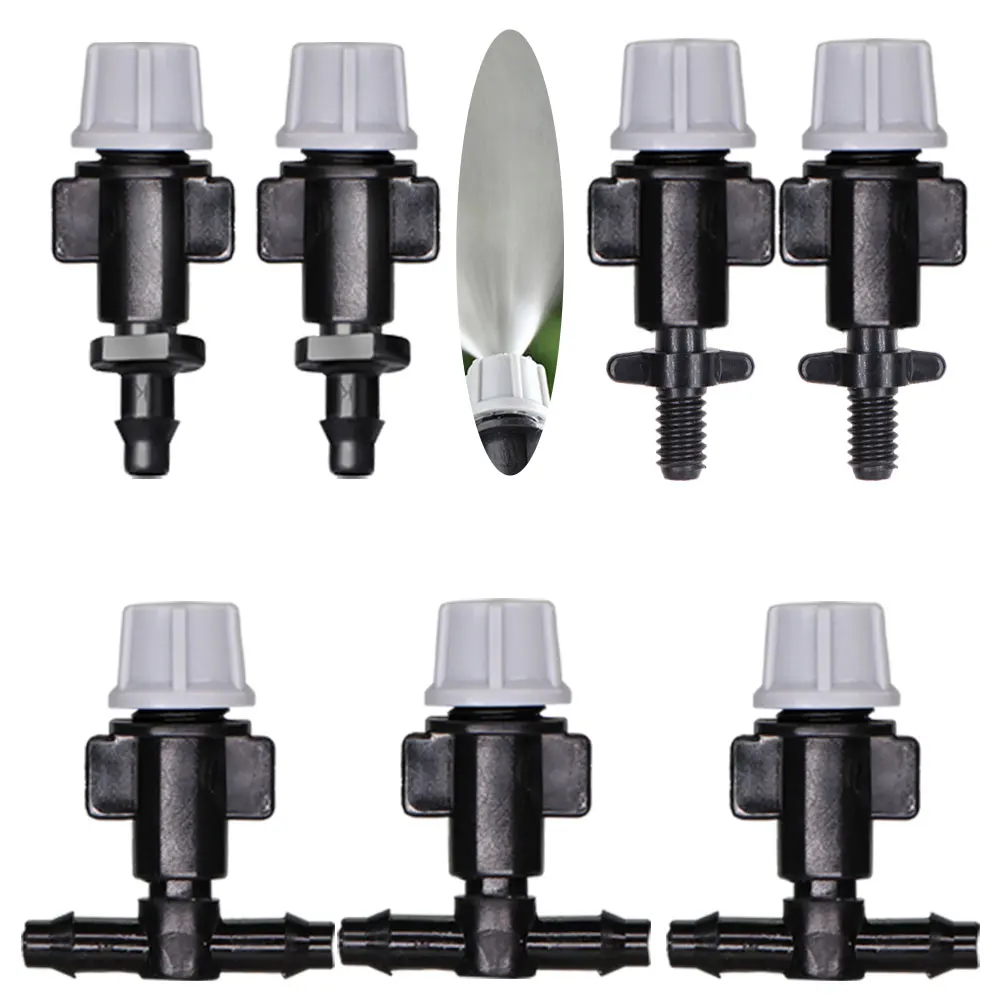 

20PCS Plasic Garden Watering Misting Sprinkler Heads Irrigation Nozzle w/ Tee joint for Greenhouse Hose Atomization Spray System