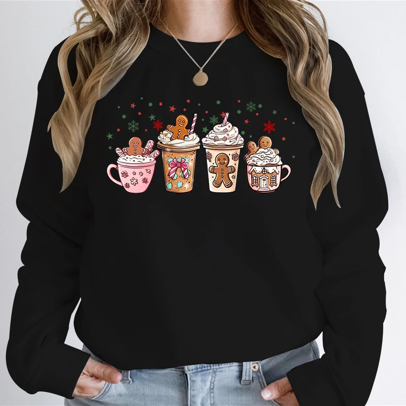 Pink Gingerbread Coffee Christmas Hoodie Women\'s Sportswear Harajuku Street Oversized Christmas New Street Y2k Top Men Clothing