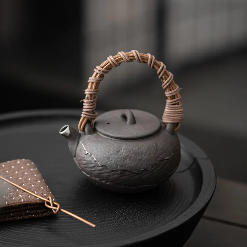 Empty Zhai Mugu Loop-Handled Teapot Retro Old Rock Clay Silver Gilded Handmade Kung Fu Ball Hole Filter Tea Kettle Tea Infuser