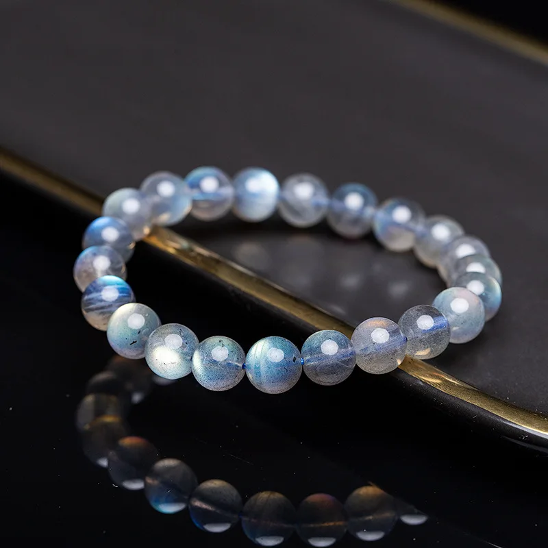 NaturalGray Moonstone Single Circle Labradorite Colorful Blue Light Moon Stone Bracelet