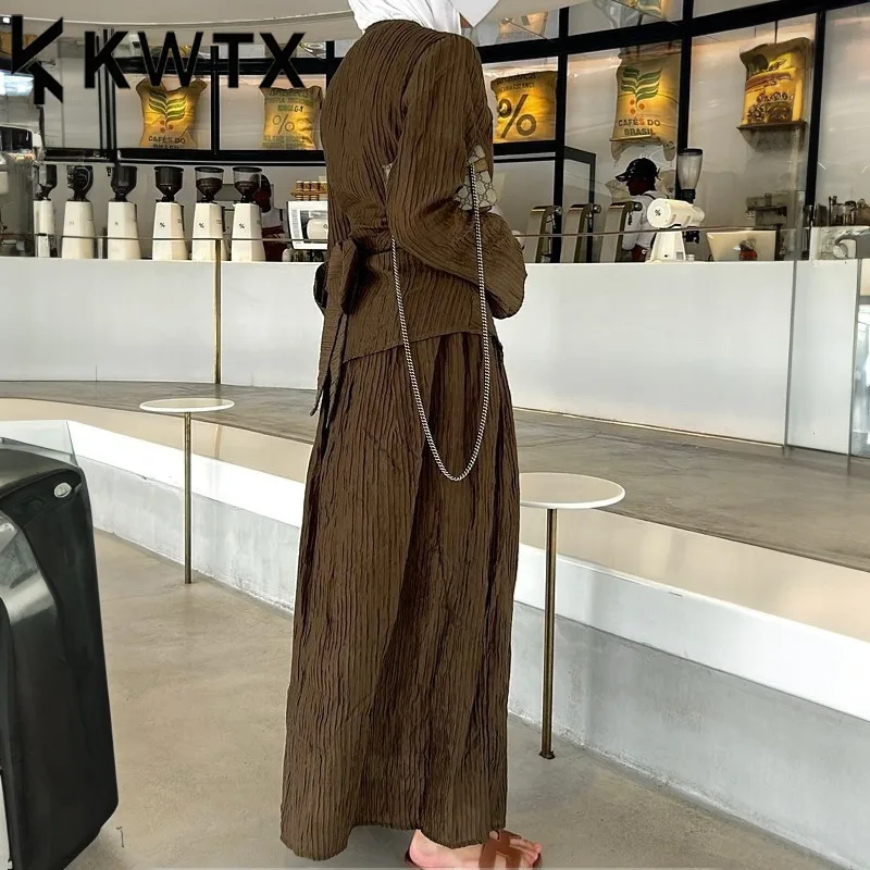 

KWTX 2025 Spring Summer Women's Pleated Tie-Waist Blazer & Wide Leg Pants Suit Set Casual Chic Two Piece Office Outfit