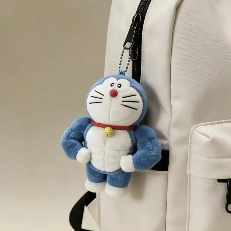Anime Doraemon Fitness Muscle Plush Toy Keychain Decoration Bag Pendant Cute Couple Backpack Zipper Pendant Boy's Birthday Gift