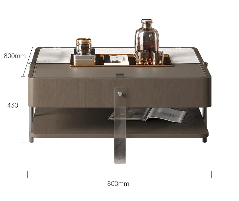 

Modern minimalist Italian minimalist acrylic saddle leather rock slab coffee table