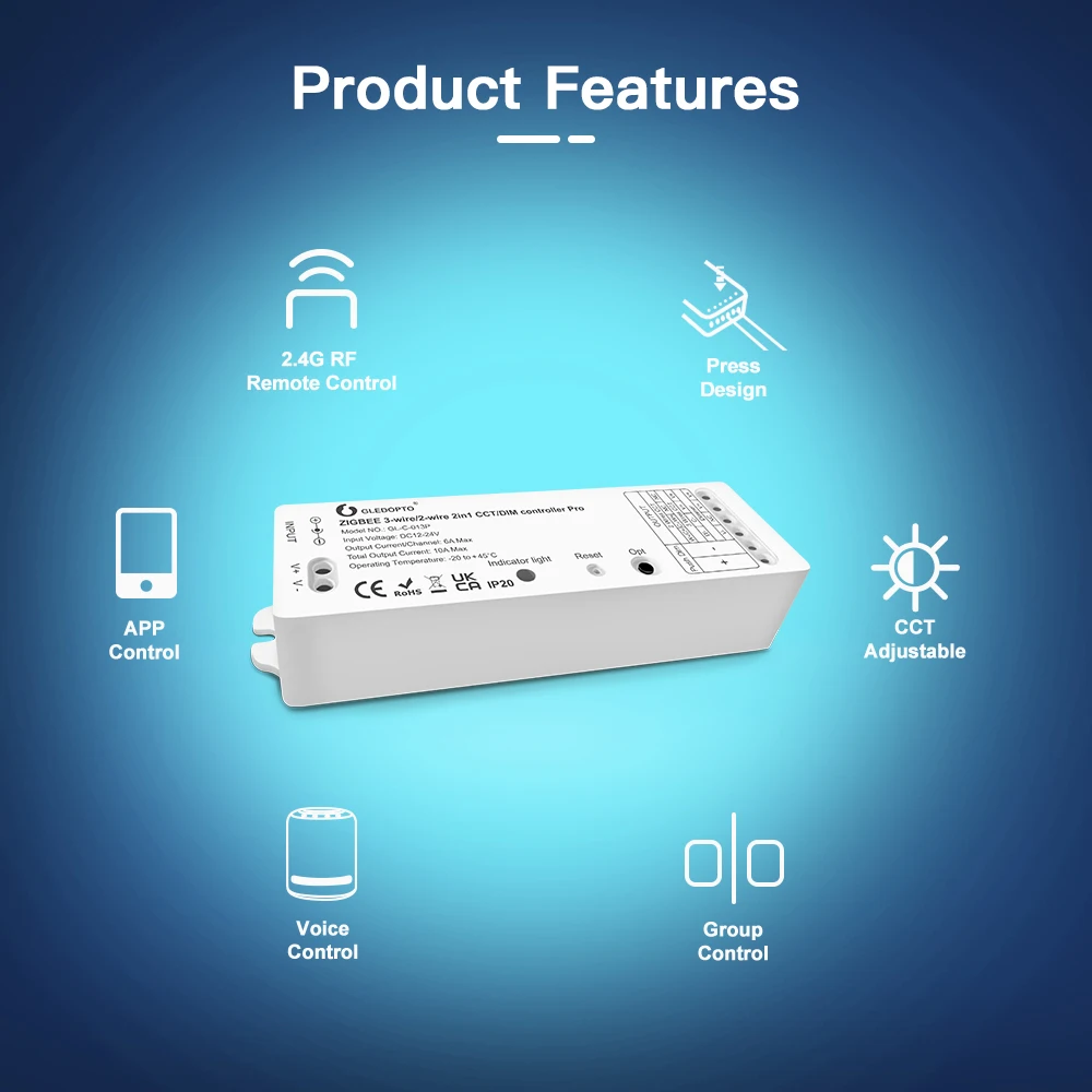 Imagem -03 - Gledopto-smart Led Strip Controller Compatível Smart Things Alexa App para Voz rf Remote Cct Dim Zigbee 3.0 Fios