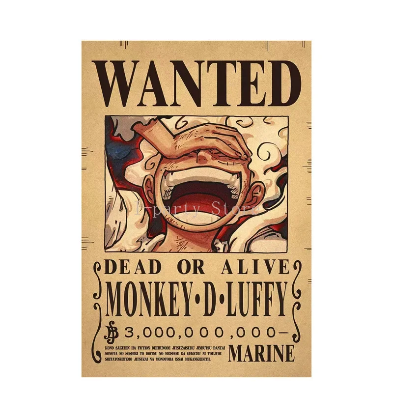 Figura de Anime Bounty One Piece, carteles de garantía de Luffy Vintage Wanted, decoración de pared para habitación de niños, pinturas, juguetes,