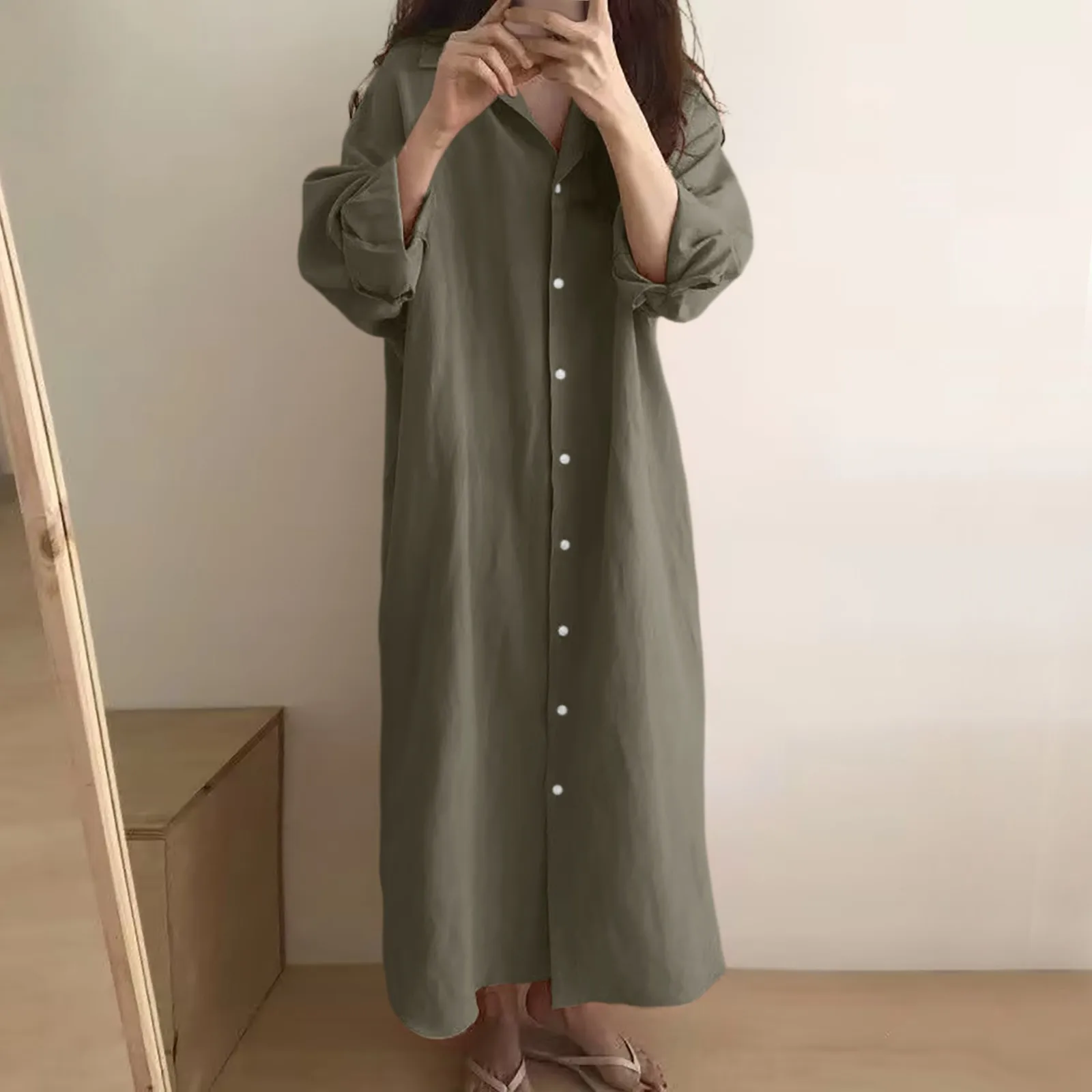 2024 Spring Summer Women\'s Blouses Solid Colour Linen Cotton Shirt Long Dresses Oversize Long Sleeve Loose Casual Dress Vestidos