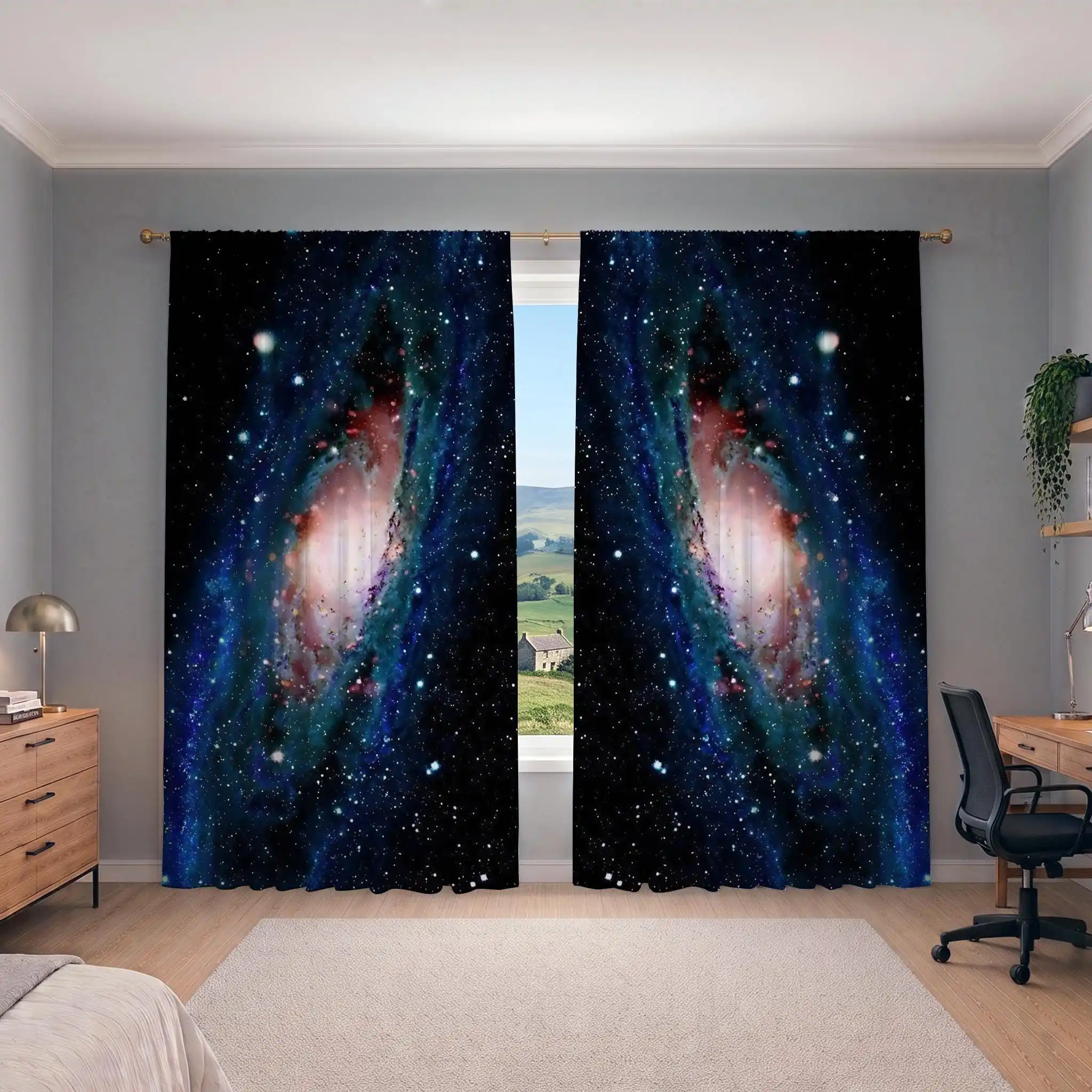 Galaxy Nebula Print Curtains Cosmic Space Stars Backdrop for Bedroom Living Room Home Decor