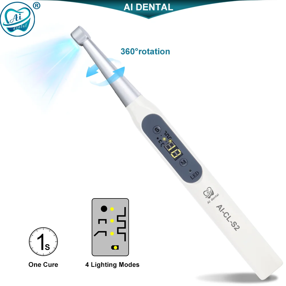 

AI-CL-S2 Dental Wireless LED Curing Lamp 360 Degree Rotation with 4 Lighting Modes 1 to 40 Seconds Cure Dentistry Equipment