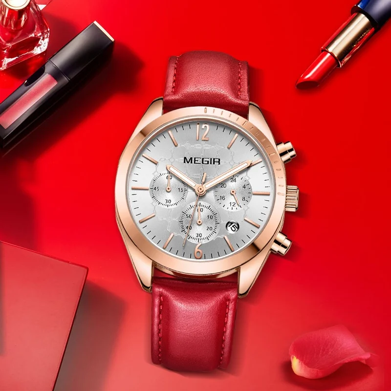 MEGIR-Relógio Minimalista de Quartzo Feminino, Relógio de Couro, Elegante, Casual, Negócios, Feminino, Luxo, Moda, 2115