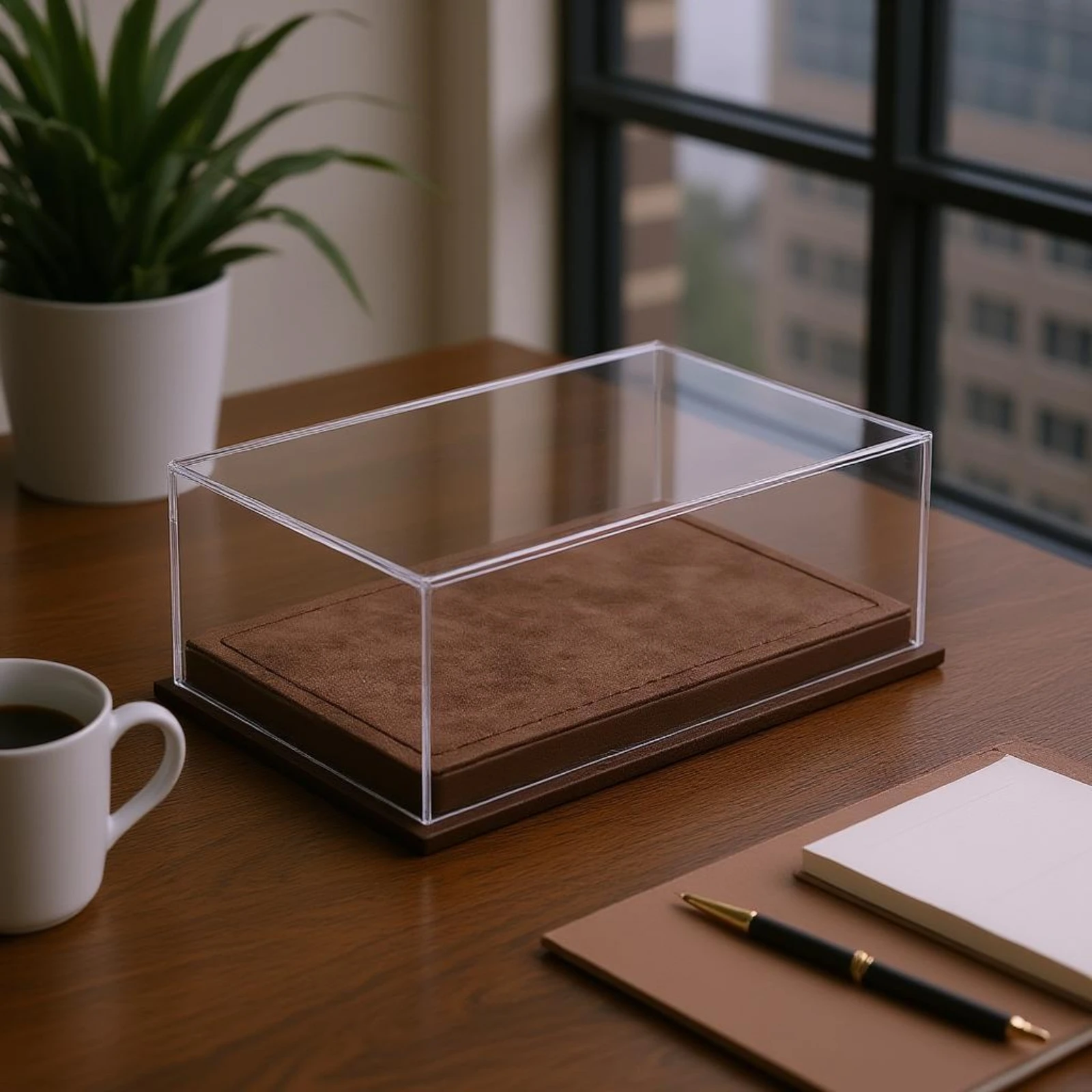 Clear Model Car Display Case Leather-Like Finish Car Model Display Case Easy Setup No Glue Assembly