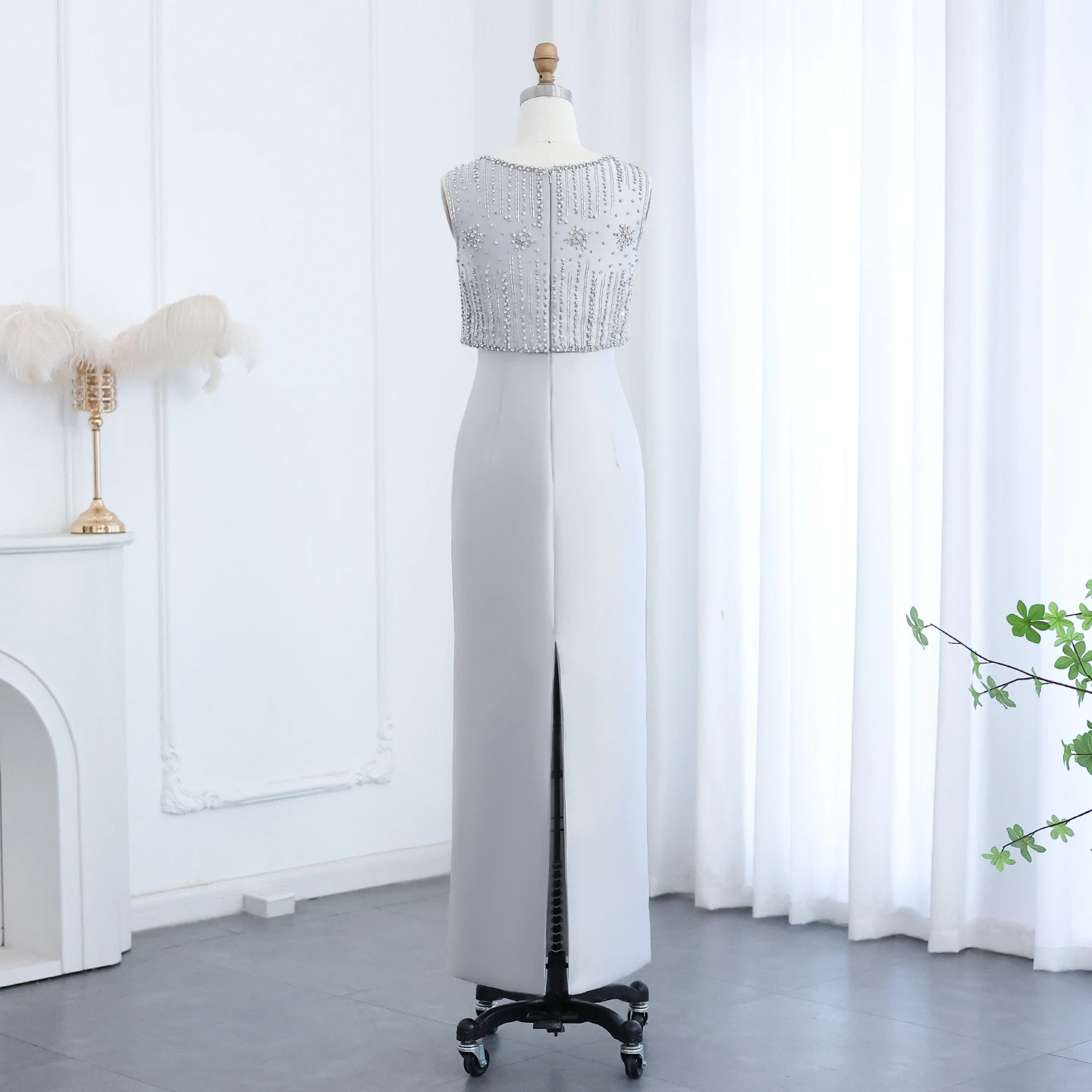 Sharon Said lujo diamantes de imitación Dubai plata gris Midi vestido de noche Formal para mujeres árabes fiesta de boda SS277 personalizado