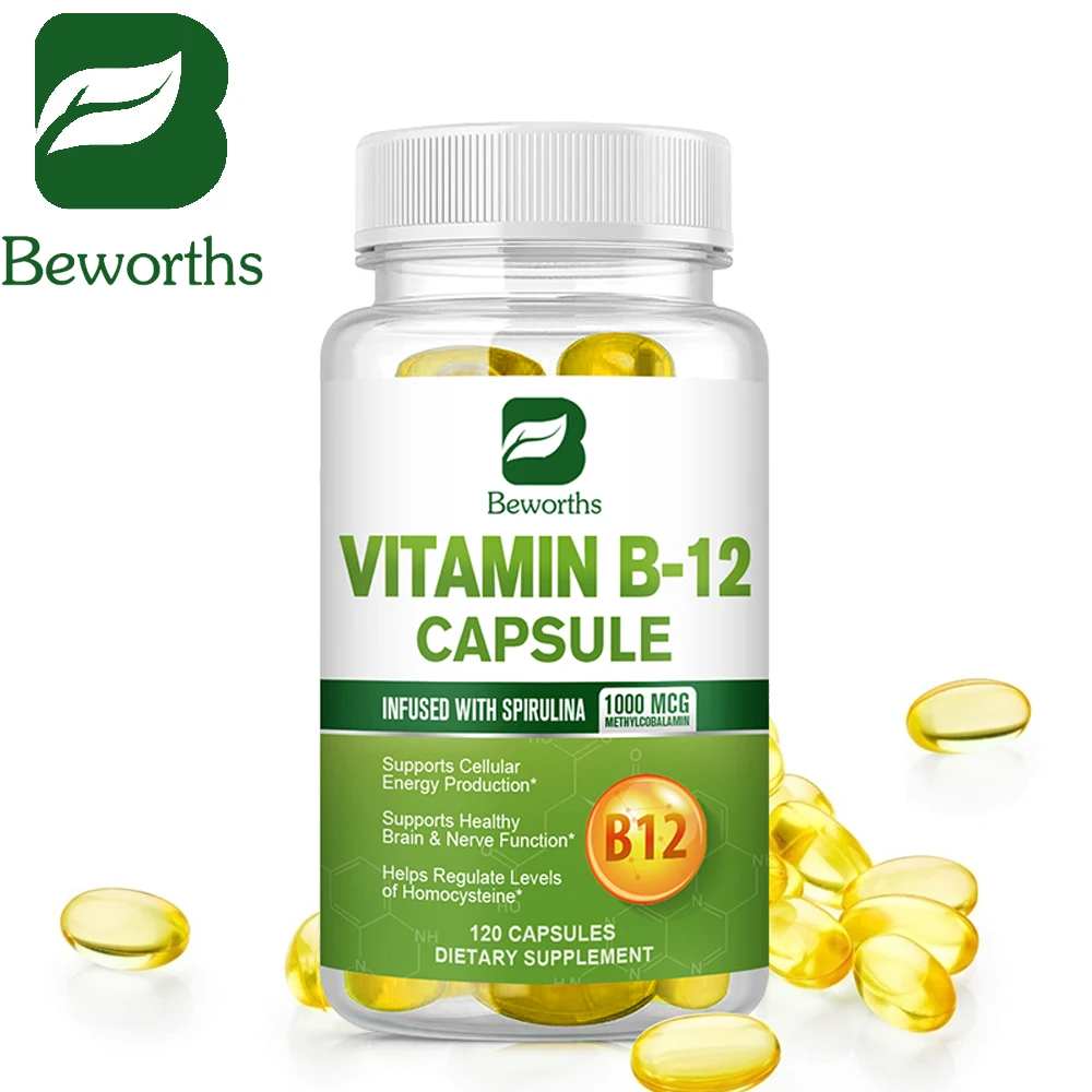 BEWORTHS-cápsula de vitamina B12, 1000 Mcg, metilo B12, espirulina orgánica, soporta un estado de ánimo saludable, energía, corazón y ojo, suplemento de vitamina B12