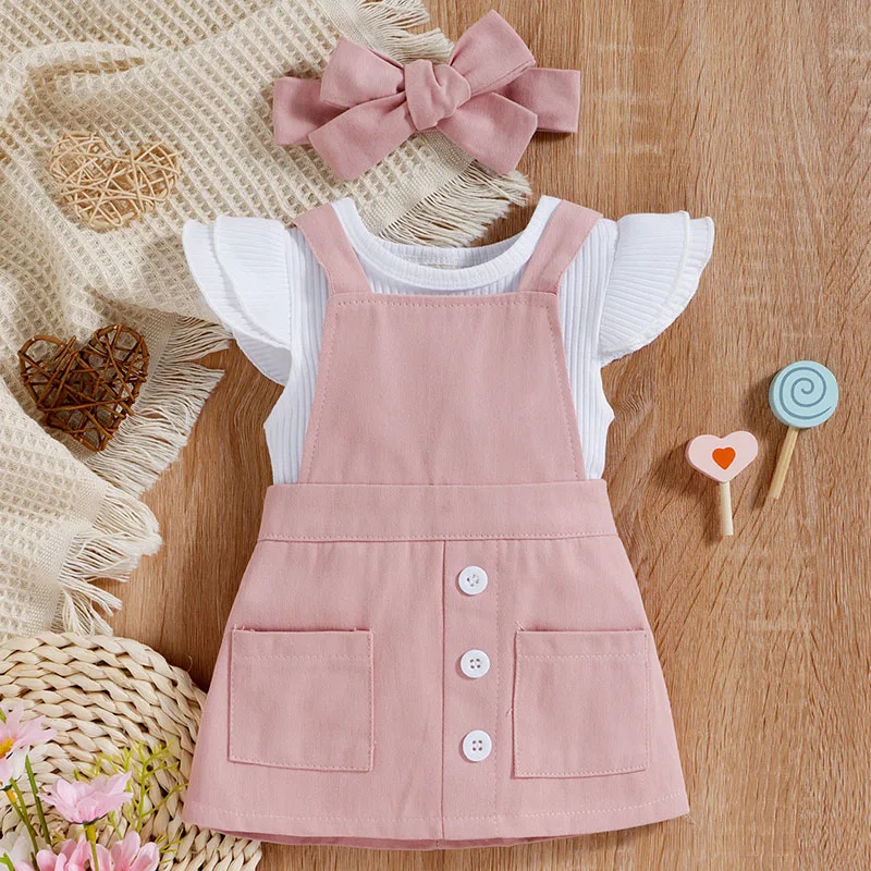 

3Piece Sets Summer Newborn Girls Clothes Korean Fashion Cute Flowers Sleeveless Princess Dress+Tops+Hair Band Baby Items B056