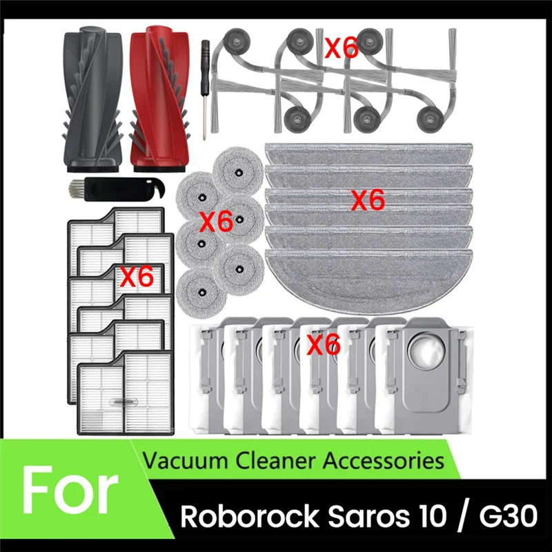 

B28C-34PCS Replacement Kit For Roborock Saros 10 / G30 Robot Vacuum Cleaner Main Side Brush HEPA Filters Mop Cloths Dust Bags