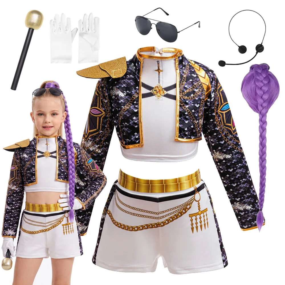 Mädchen 3-teiliges Set Jacke+Weste+Shorts Halloween Cosplay Sängerkostüm Aufführungskleidung Kinder Party Show Kostüme – Detail 5