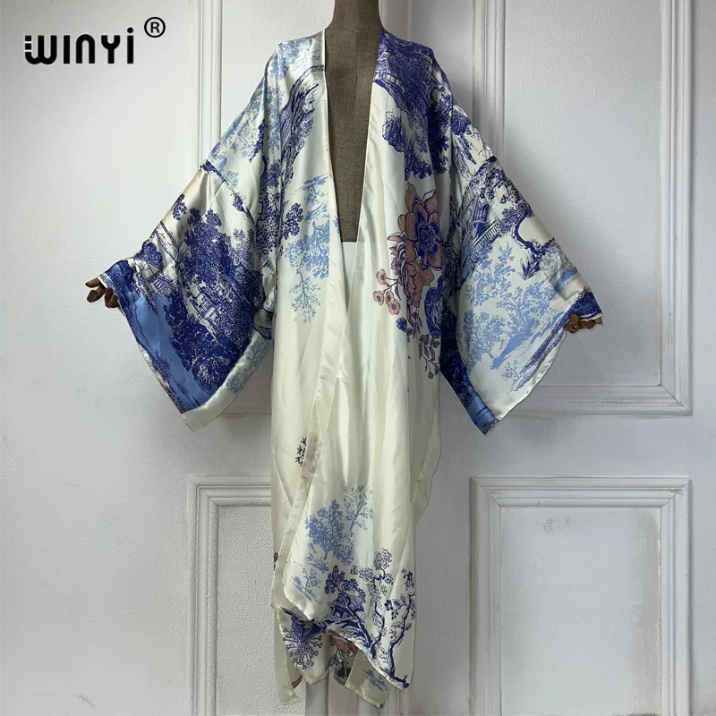 WINYI kimono woman bohemian kaftan beachwear Cardigan sexy  evening dress abaya dubai luxury cover-ups beach outfits فستان العيد