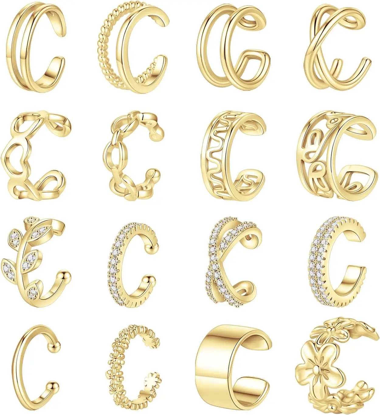 

16Pcs Ear Cuffs for Women Non Piercing 14K Golded Silver Ear Cuffs Earrings Non Pierced Clips On