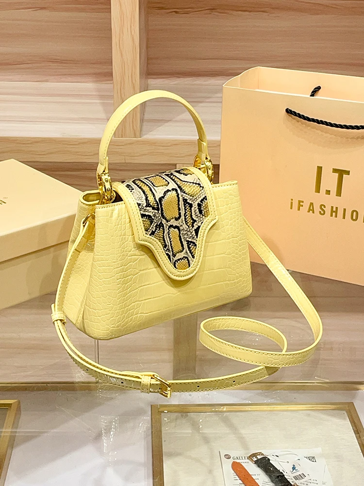 Genuine Leather High-end Light Luxury Python Pattern Handbag Bag Women\'s  New Niche Fashionable All-match Shoulder Crossbody Bag