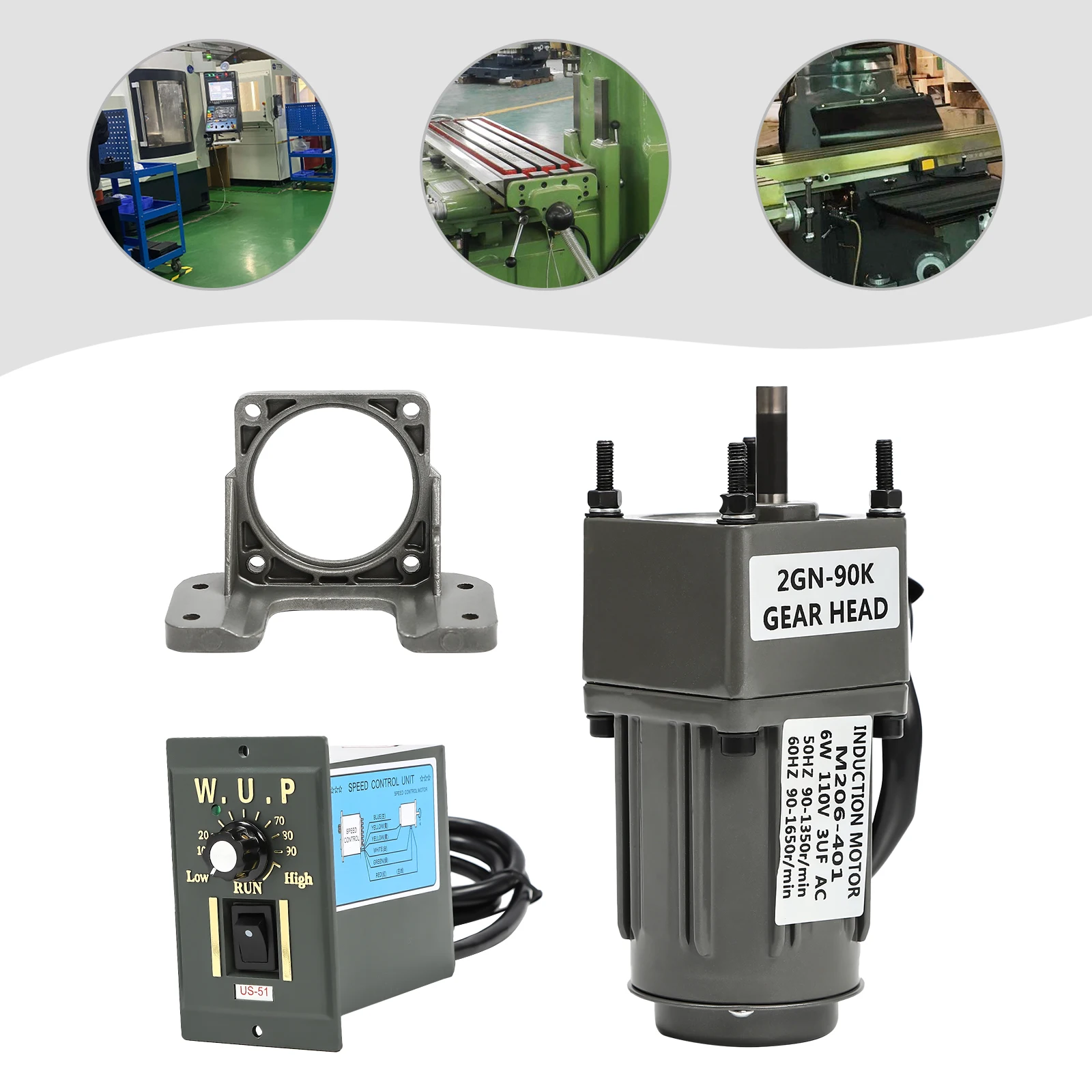 

6W Gear Motor with Governor, Low RPM High Torque AC Gear Reducer Motor with Speed Controller for Production Line