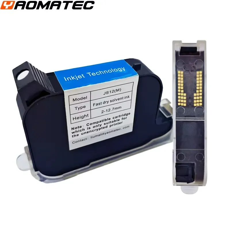 Yaomatec JS12M 12.7mm High Adhesion Quick-drying Food Ink Cartridges for Cardboard Boxes Wood Metal Plastic
