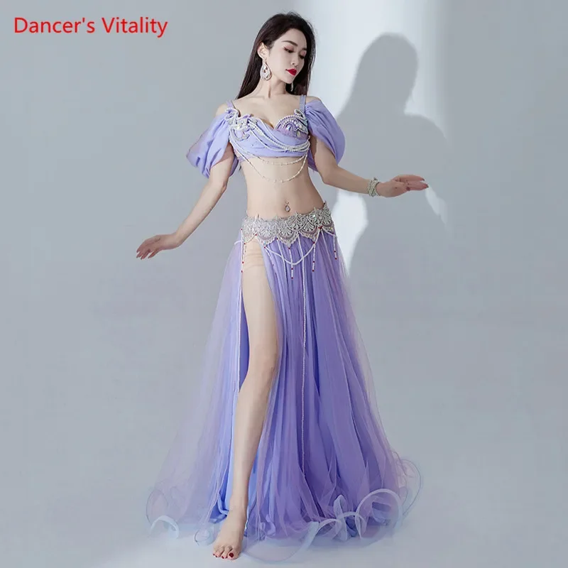 Belly Dance Suit Diamond Bra Split Big Swing Skirt Performance Clothes Oriental Dancing Woman High-End Competition Clothing Set