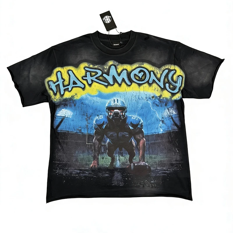 New Arrival HARMONY Men's T-Shirt Vintage Washed Distressed Oversized High Quality Short Sleeve Top Tee Rapid Delivery