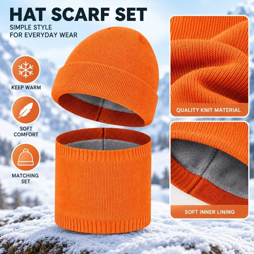 Solid Color Knitted Beanies Windproof Stretch Knitted Couple Hat Scarf Set Crochet Design Ear Protection
