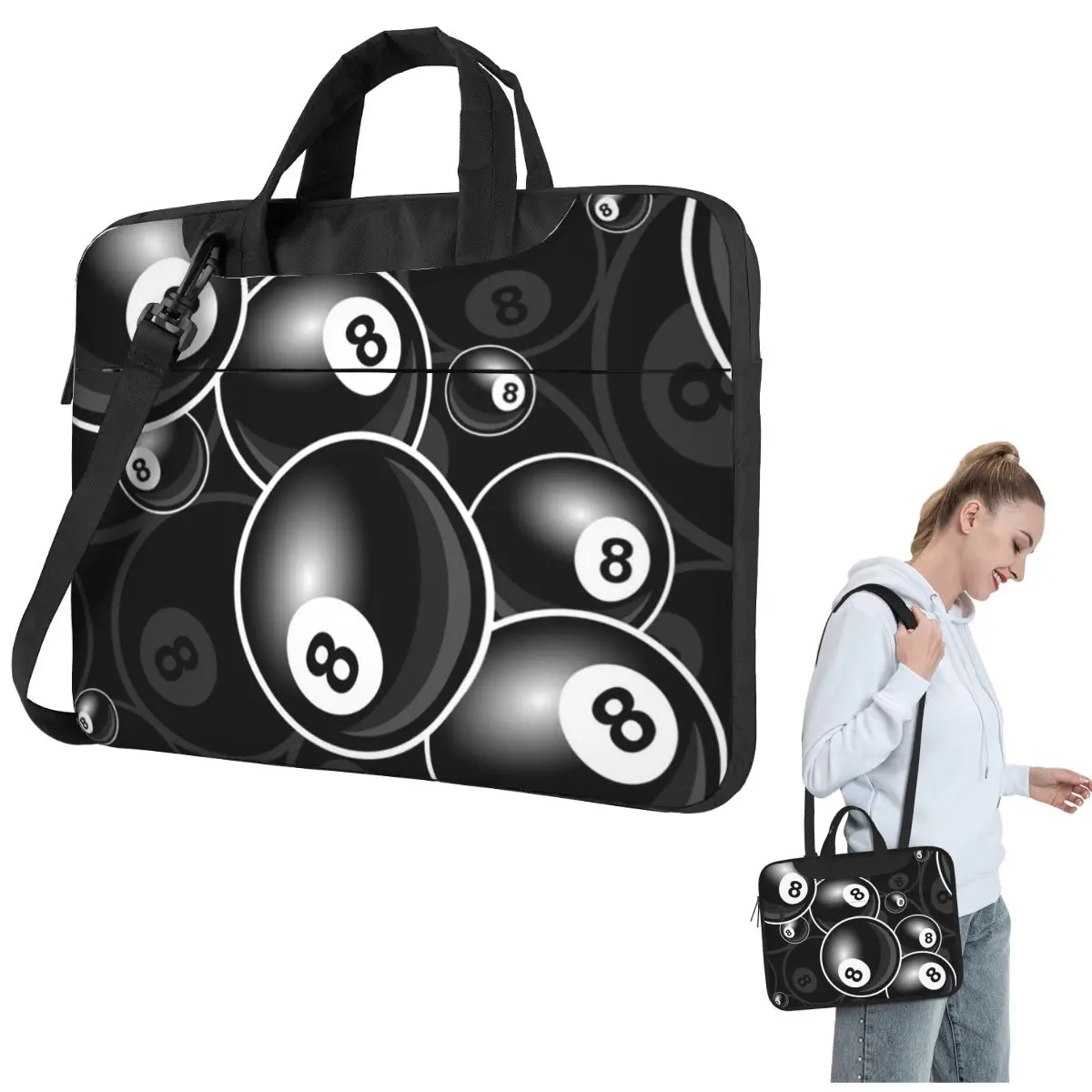 Billiards Black 8 Ball 8-Ball Black And White Crossbody Laptop Bag Case Computer Bag Resistant Protective  Macbook Pro